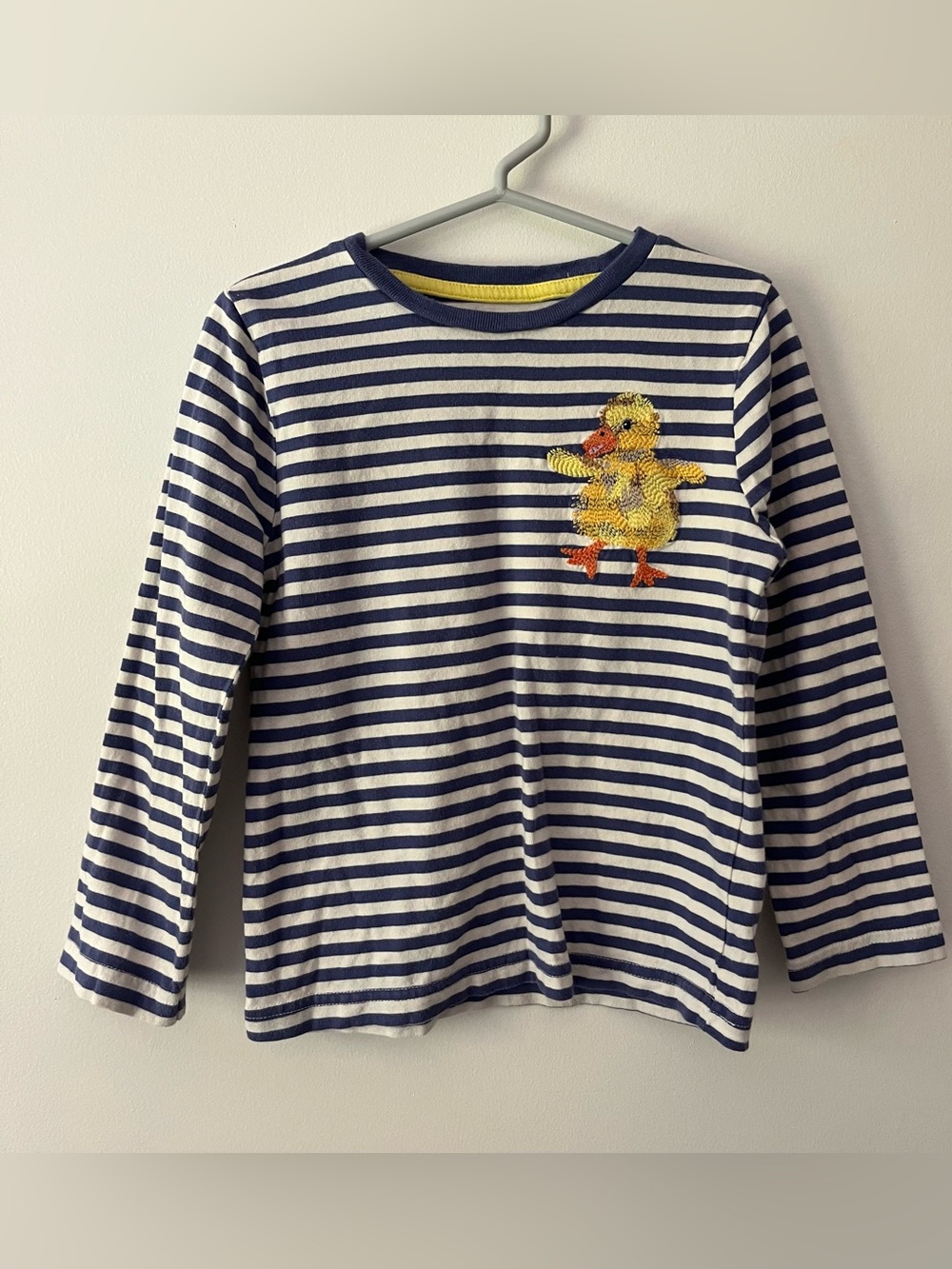 Mini Boden Kids Long Sleeve Shirt Blue Stripes 4-5 Embroidered Duck Playful